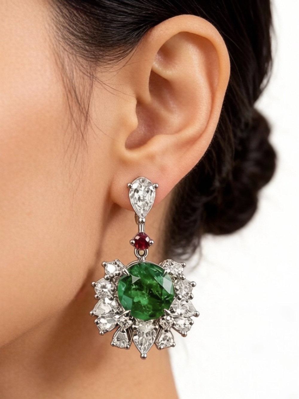 Anthropologie Emerald Green and Clear Crystal Drop Earrings